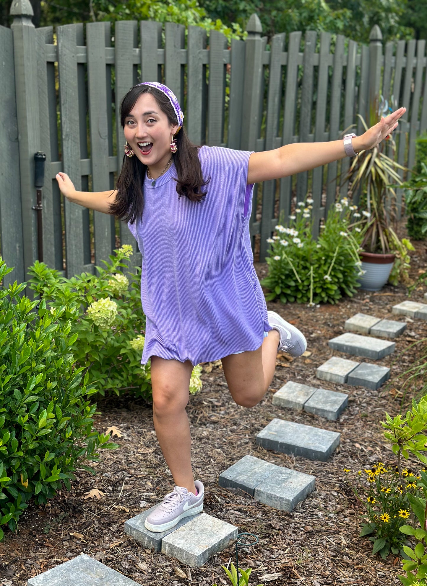 Lilac Short Sleeve Tunic With Side Slit