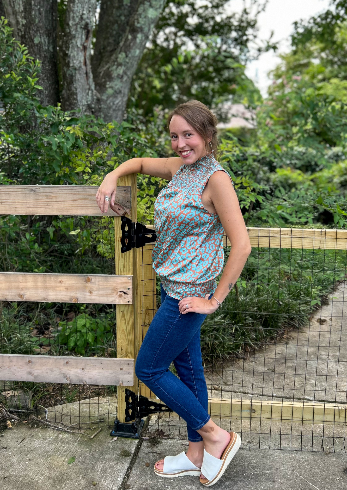 High Neck Leopard Print Top – Mint