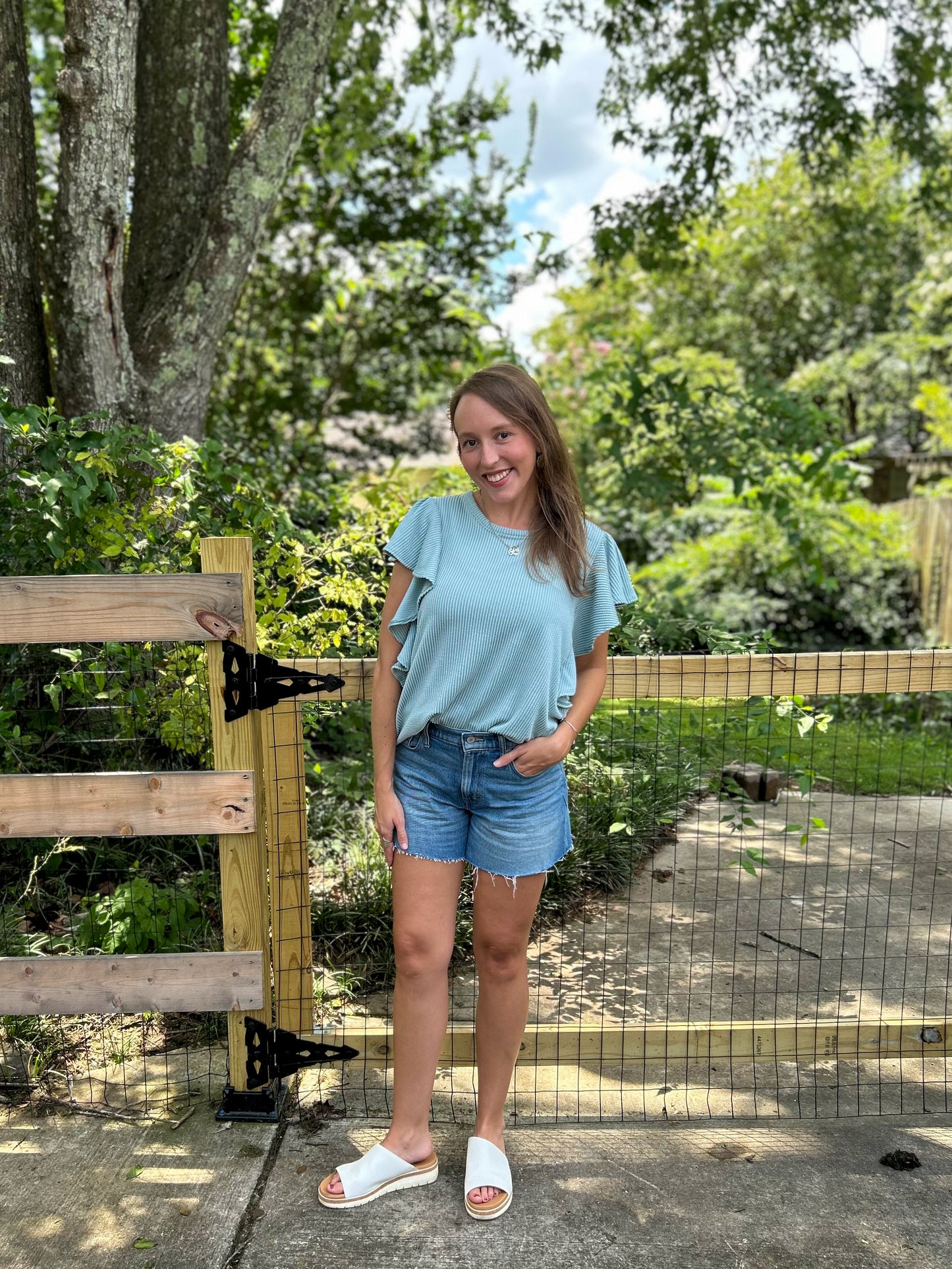 Dark Sage Ruffle Sleeve Top – Plus