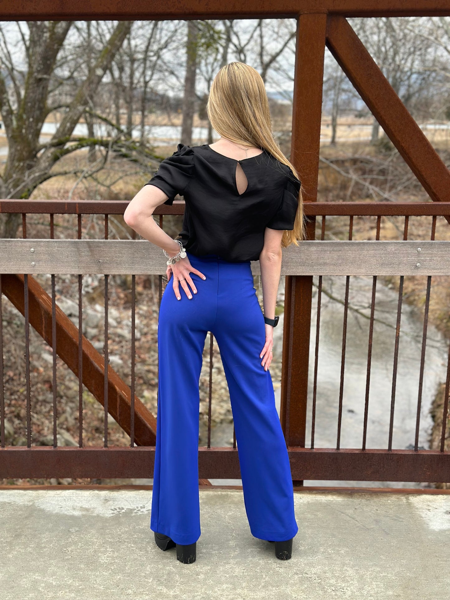 Black Short Sleeve Draped Blouse