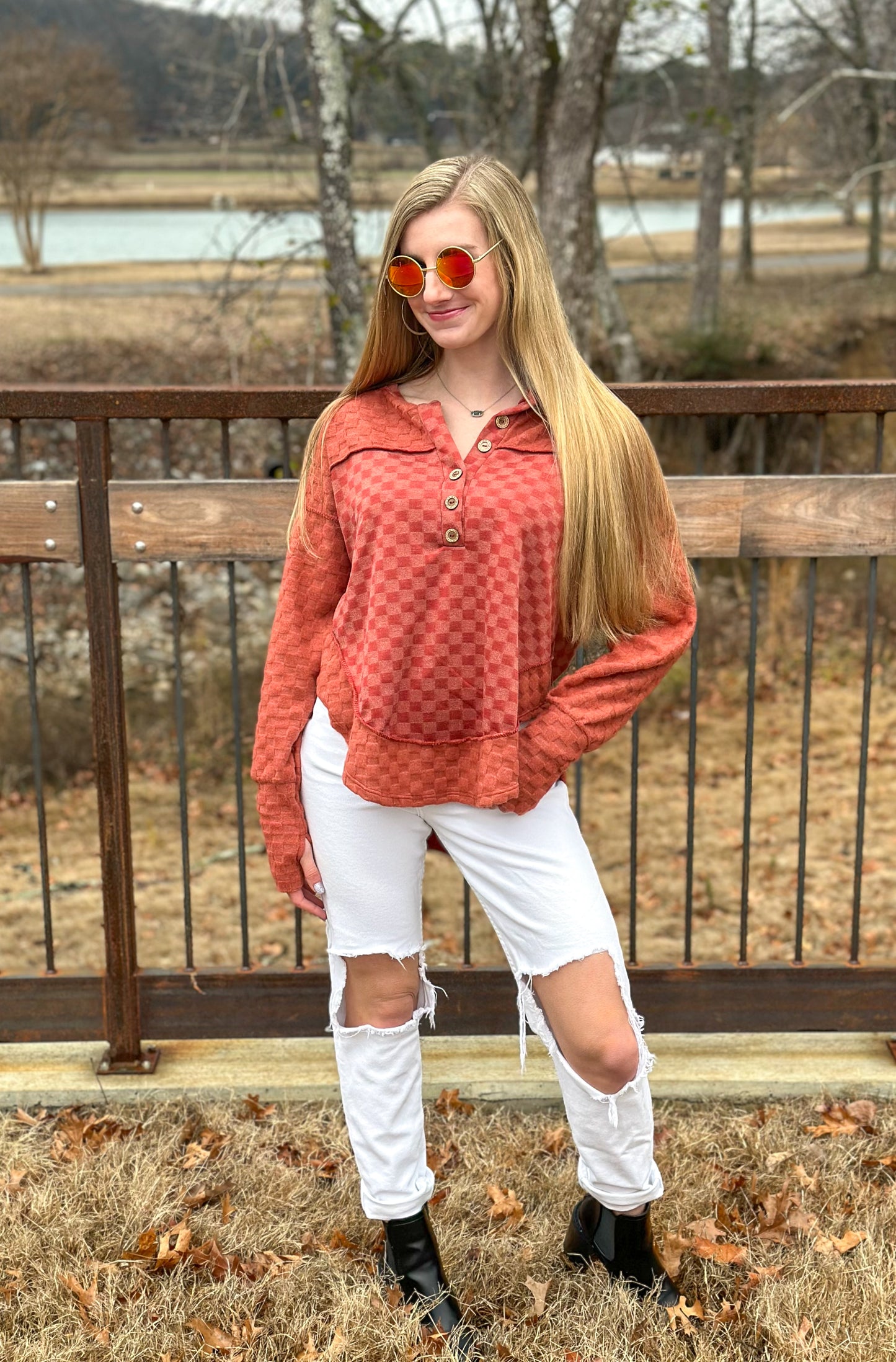 Brushed Checker Stitch Top