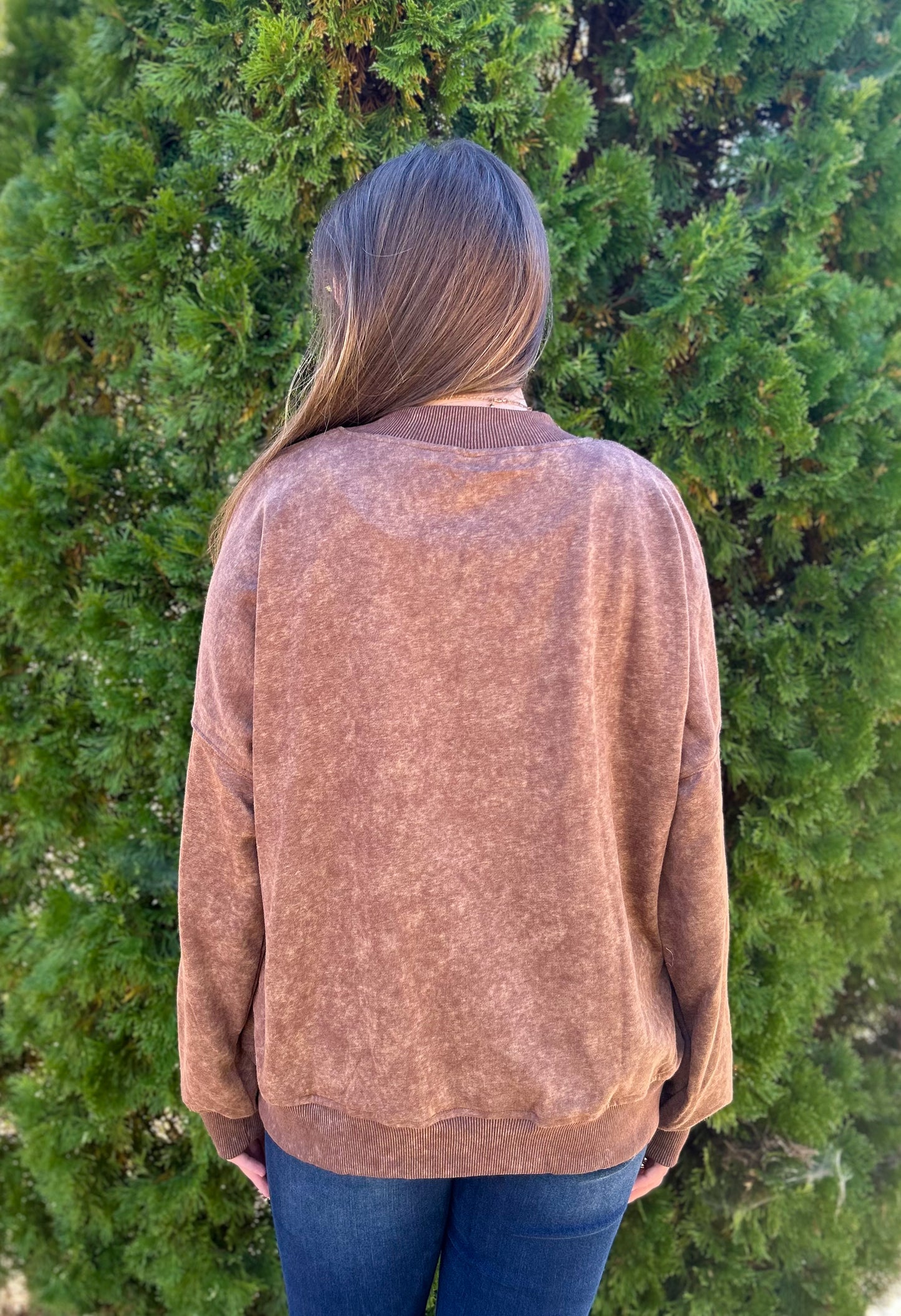 Brown Drop Shoulder Crew Neck Pullover Sweatshirt