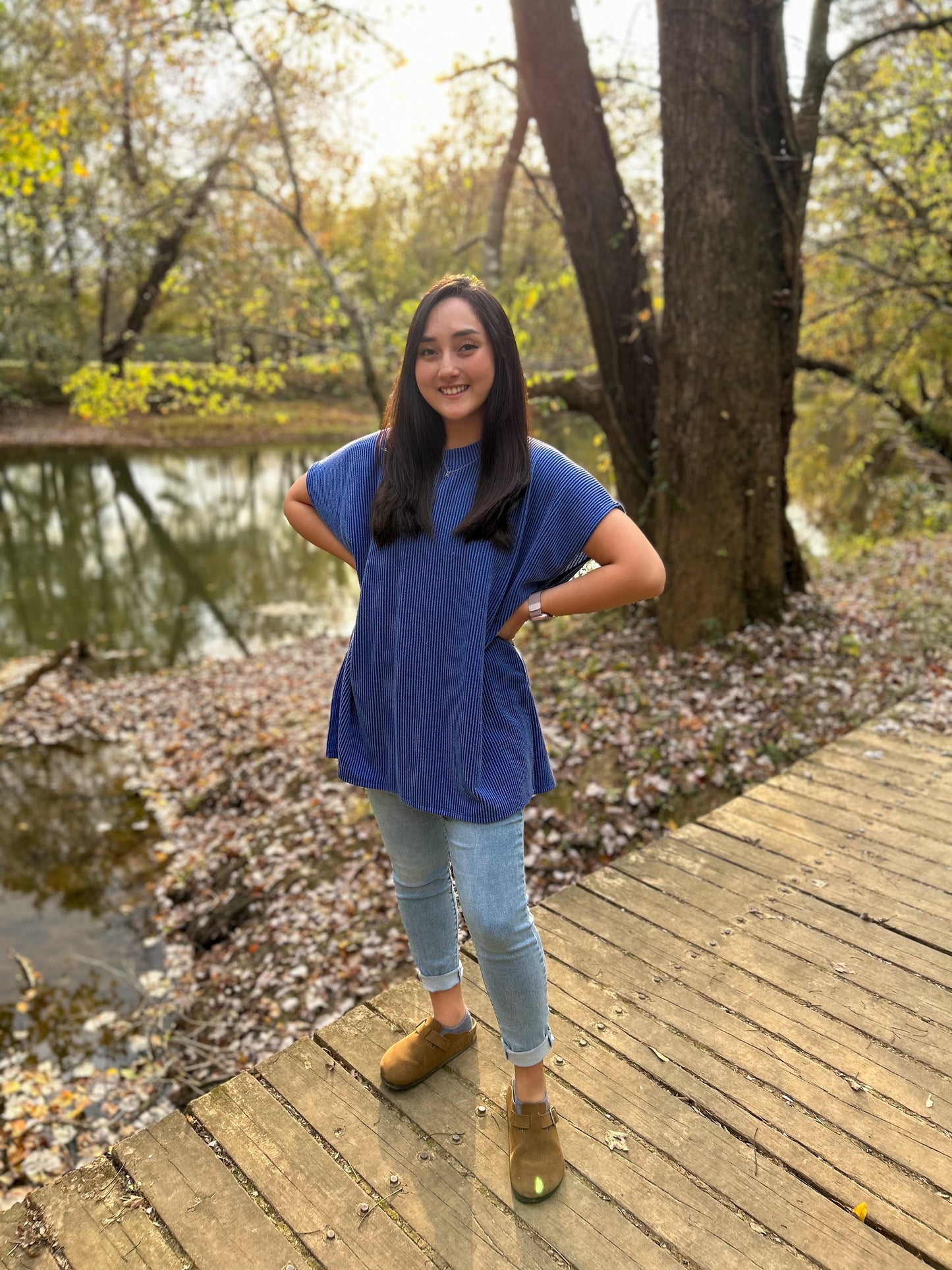 Royal Blue Short Sleeve Tunic With Side Slit
