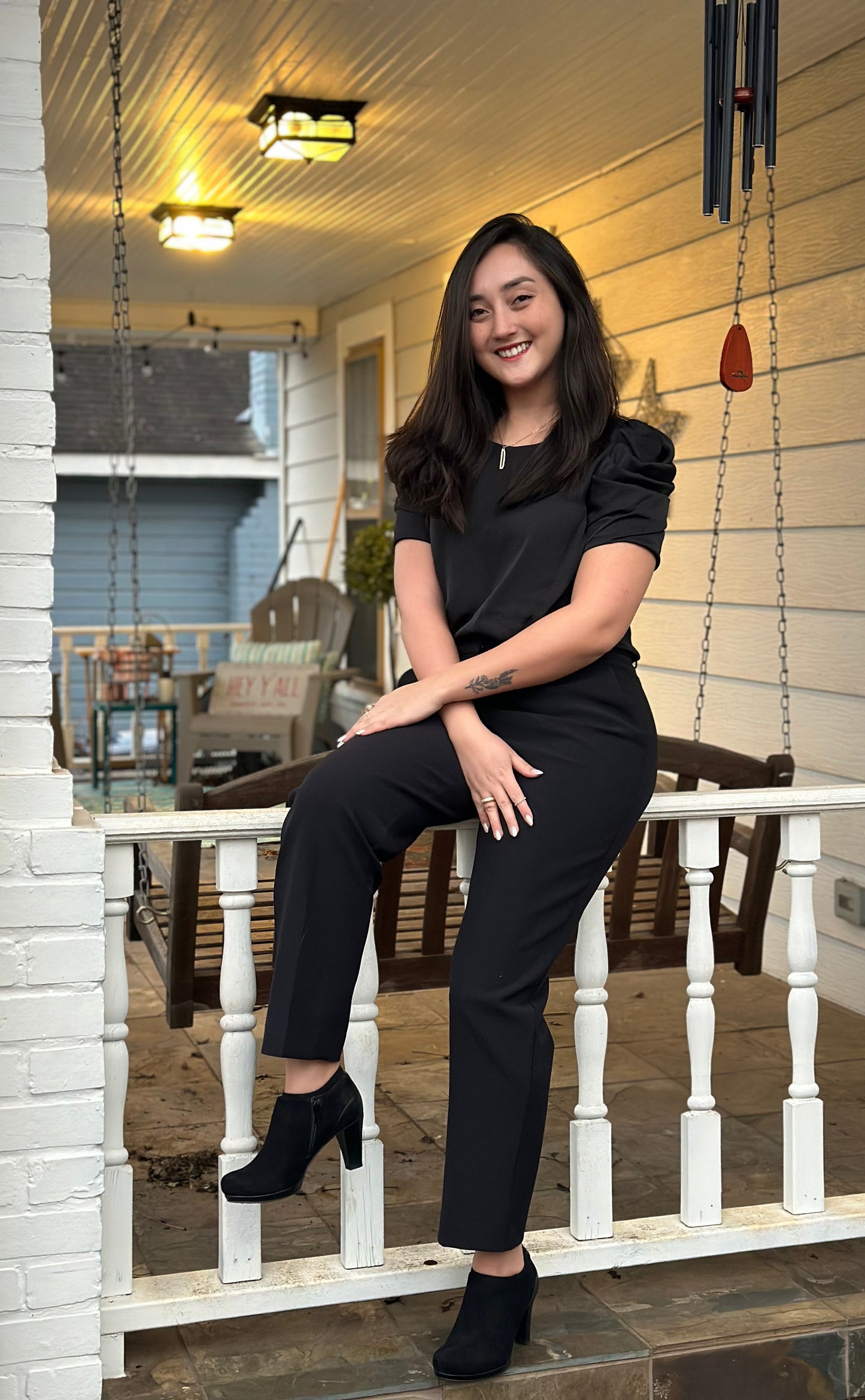Black Short Sleeve Draped Blouse