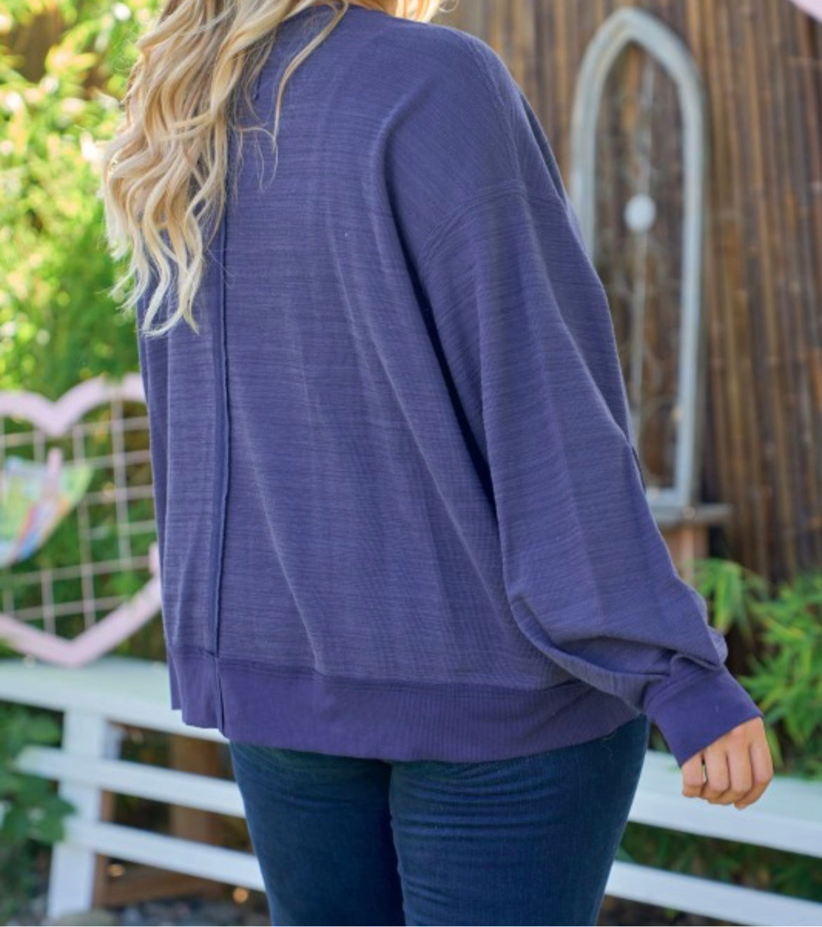 Navy Raw Edge Knit Top