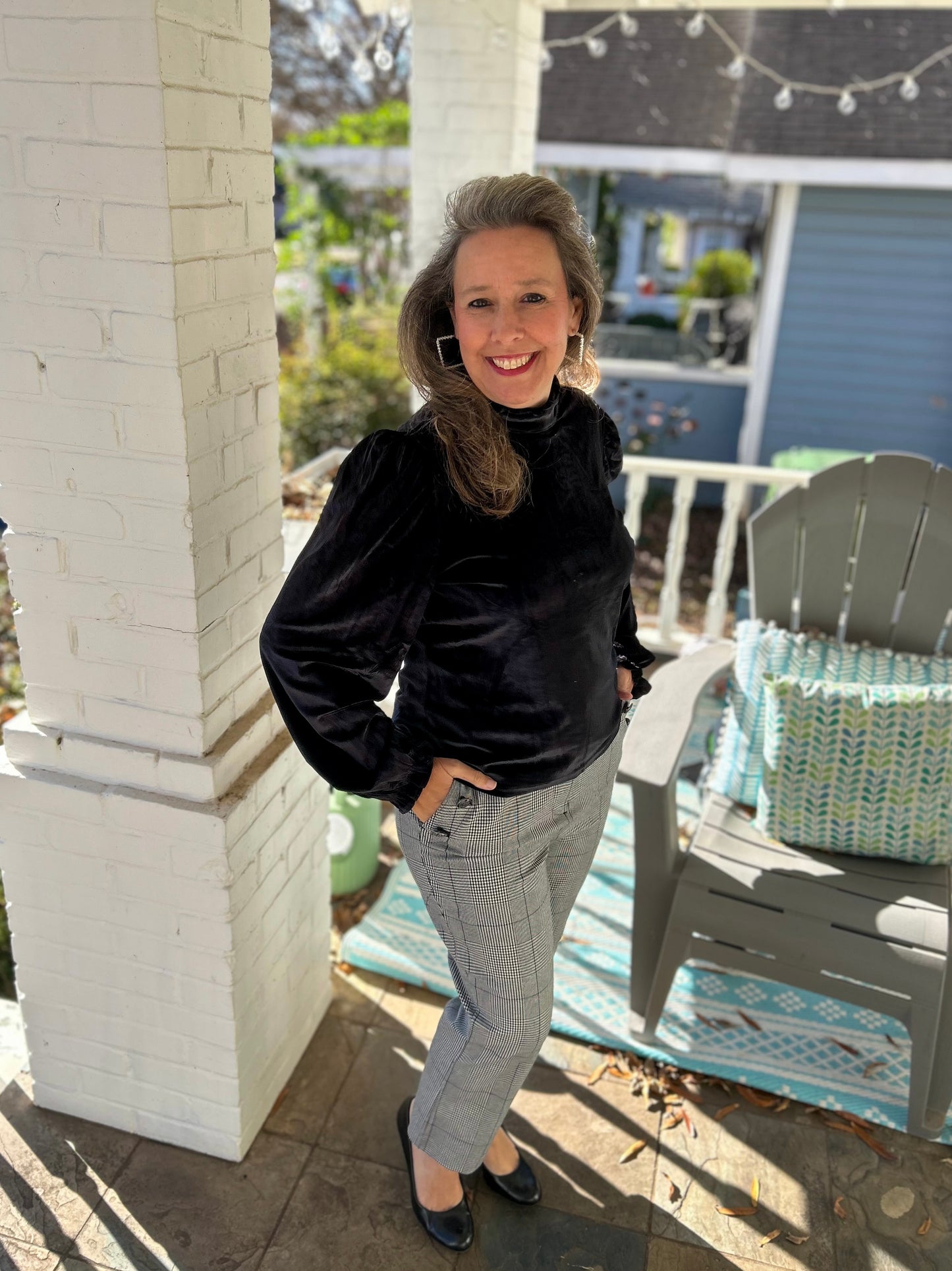 Black Velvet Long Puff Sleeve Top