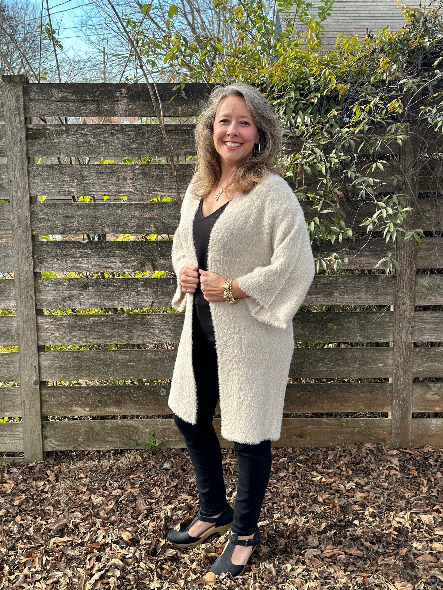 Beige Luxe Winter Faux Mohair Knit Cardigan