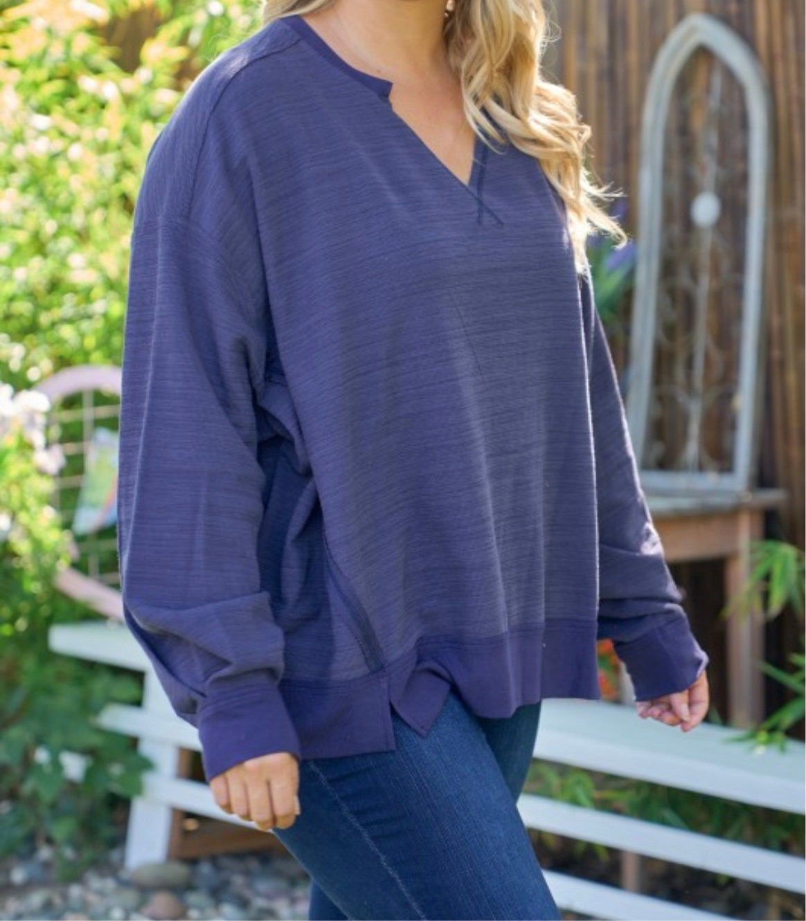 Navy Raw Edge Knit Top