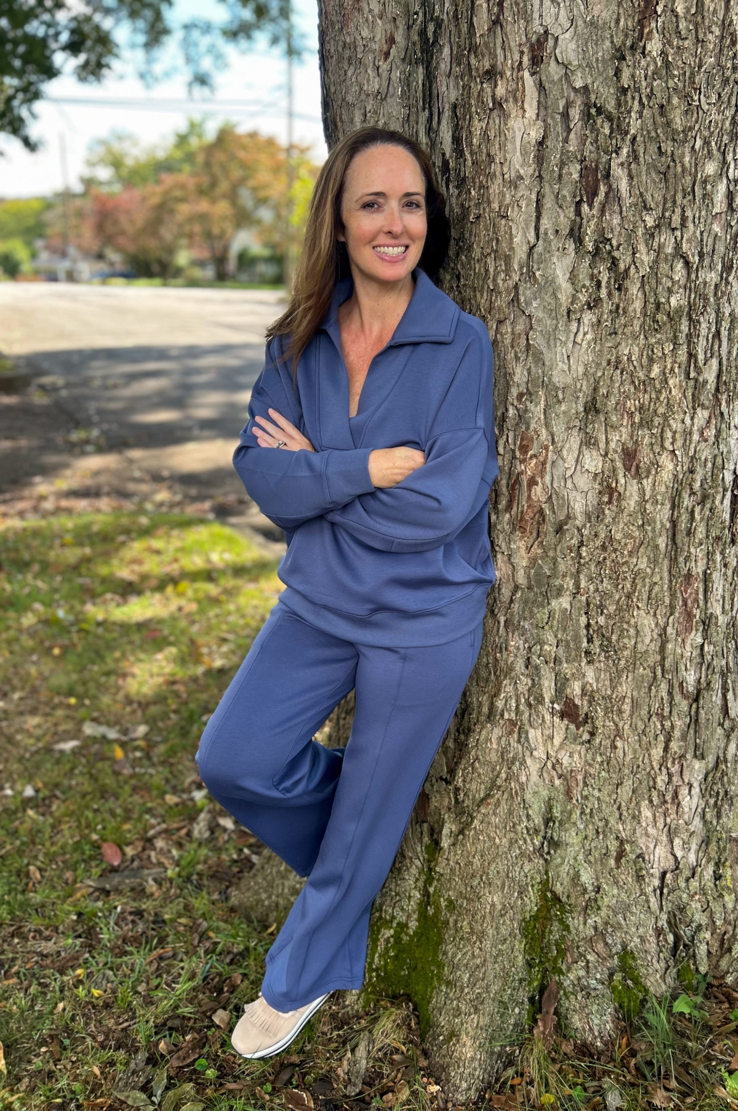 Blue Indigo Scuba Collar Pullover & Pants Set