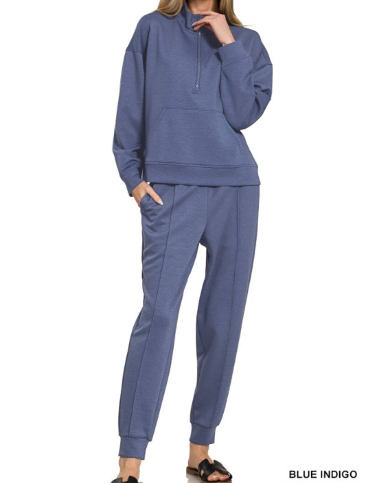 Blue Indigo Scuba Half Zip Jogger Set