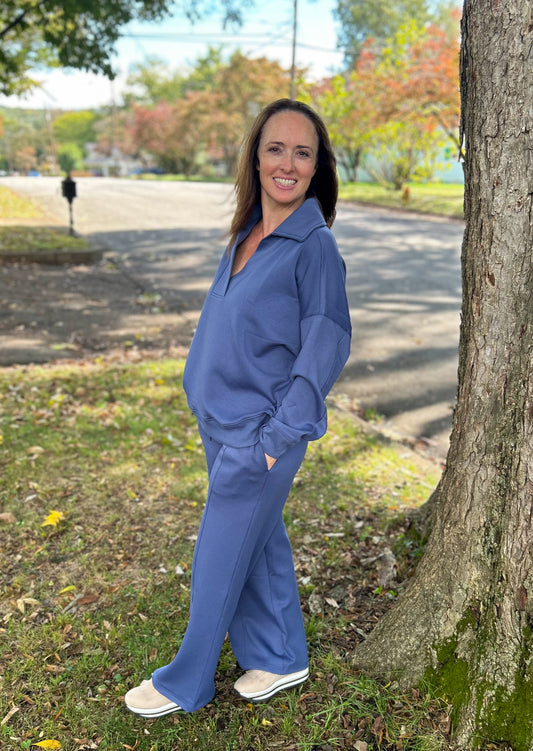 Blue Indigo Scuba Collar Pullover & Pants Set