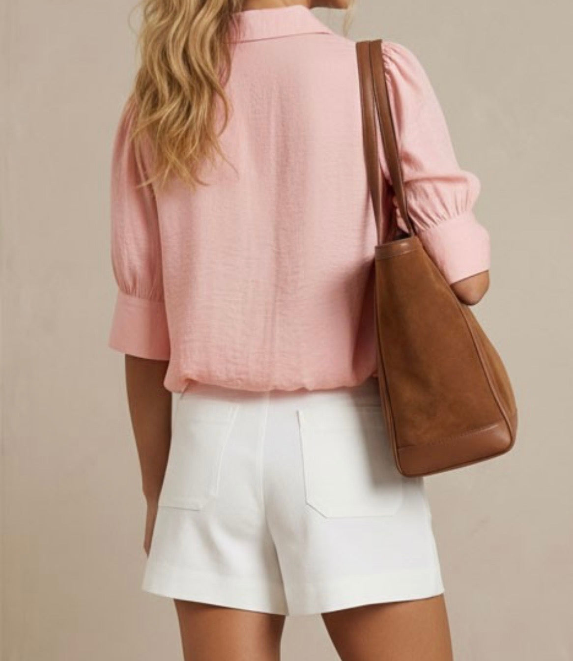 Half Sleeve Bubble Hem Blouse-English Rose