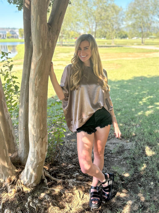 Mocha Round Neck Oversized Top