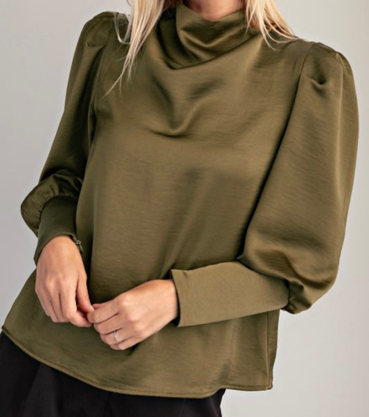 Olive Cowl Neck Blouse