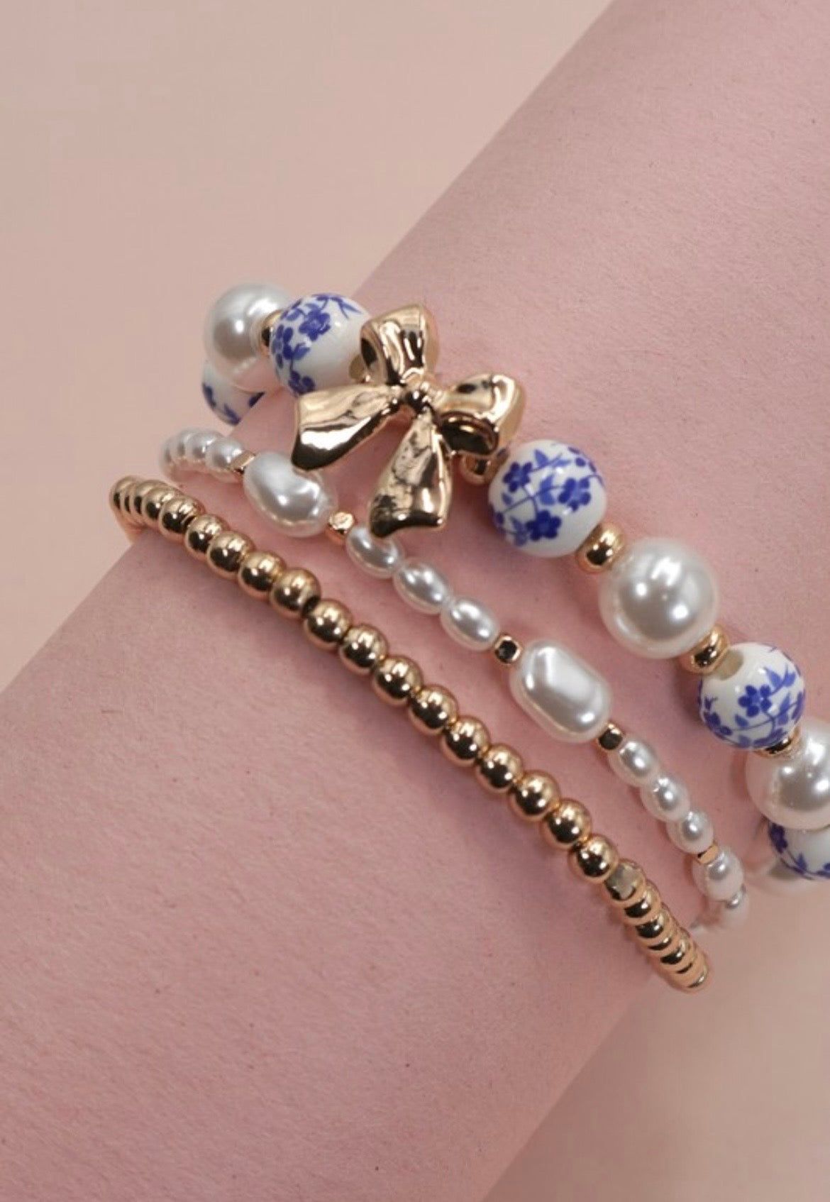Blue Ceramic Porcelain Bow Multi Layer Bracelet