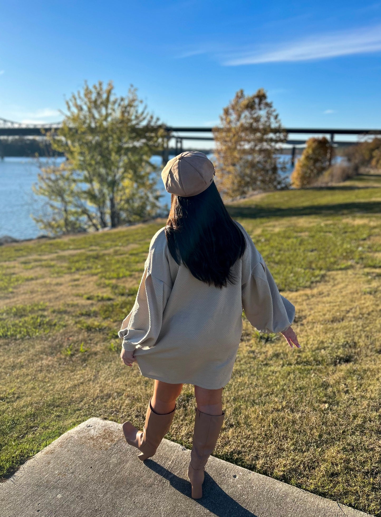 Taupe Solid Textured Dress