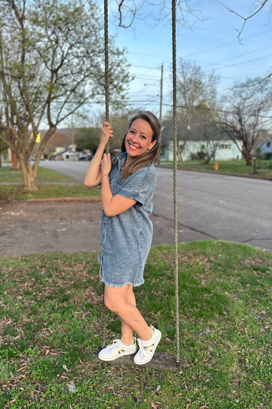 Frayed Hem Denim Shirt Dress