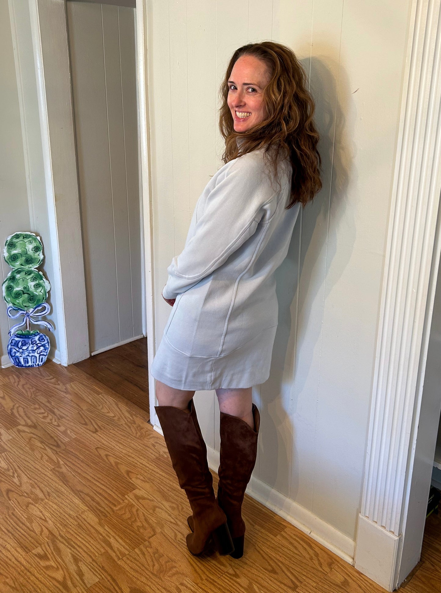 Scuba Ribbed Funnel Neck Dress