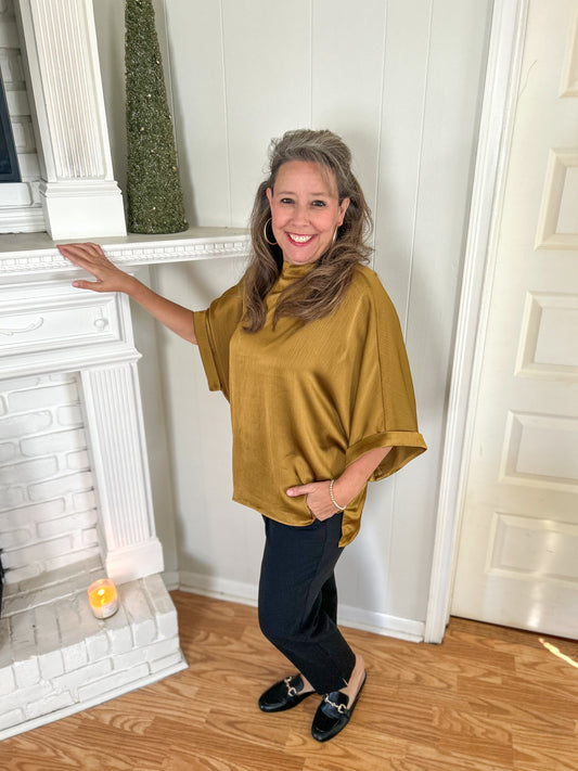Mustard Mock Neck Oversized Top