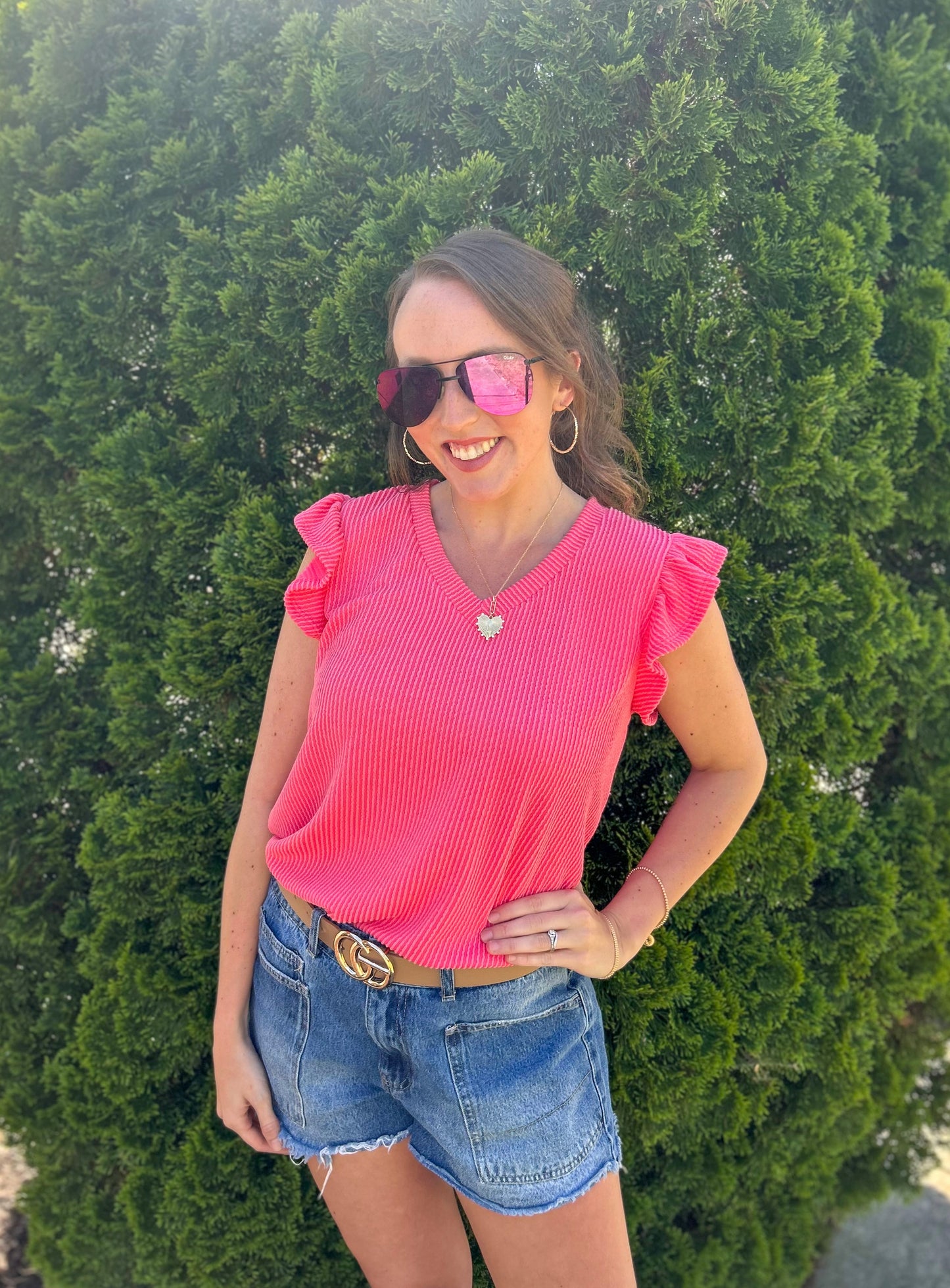 Coral Butterfly Sleeve Top