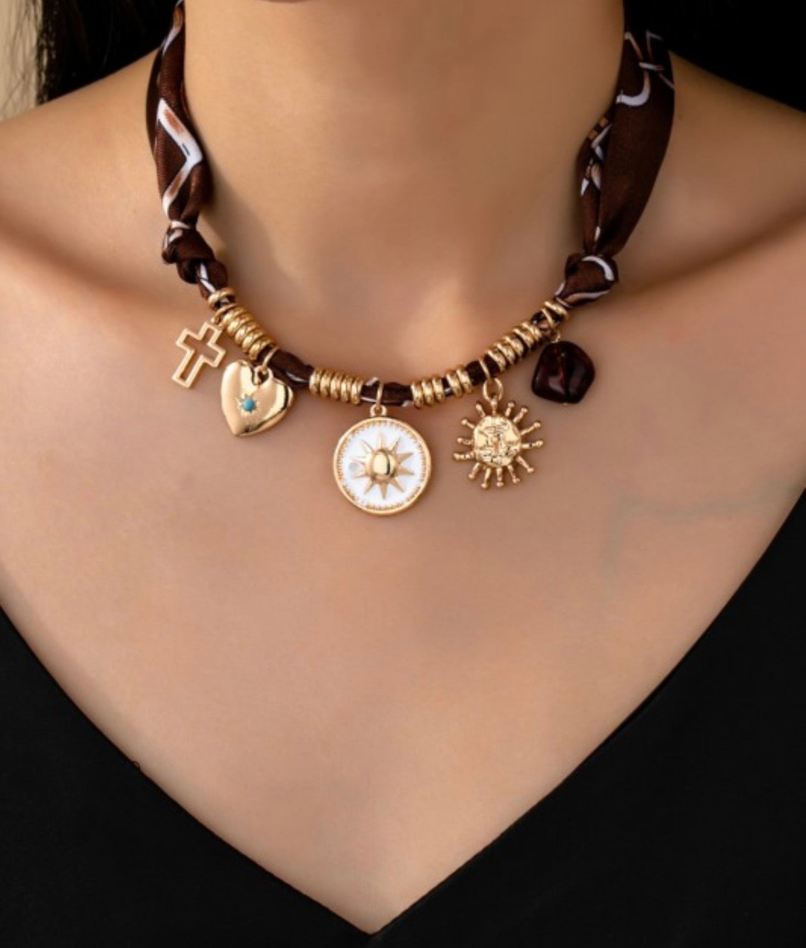 Charm Necklace-Sun/Heart/Cross/Tort