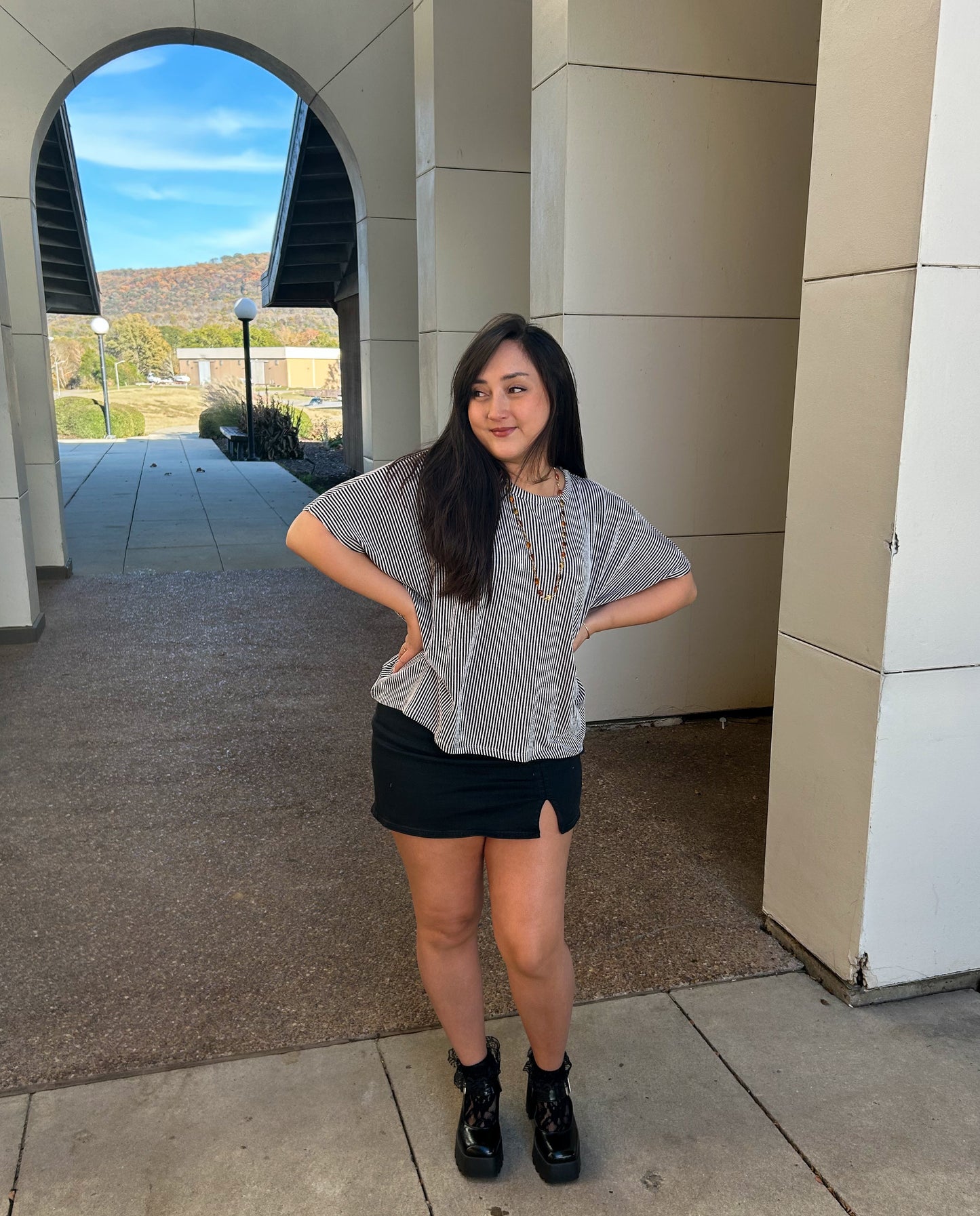 Black Ribbed Oversized Short Sleeve Top