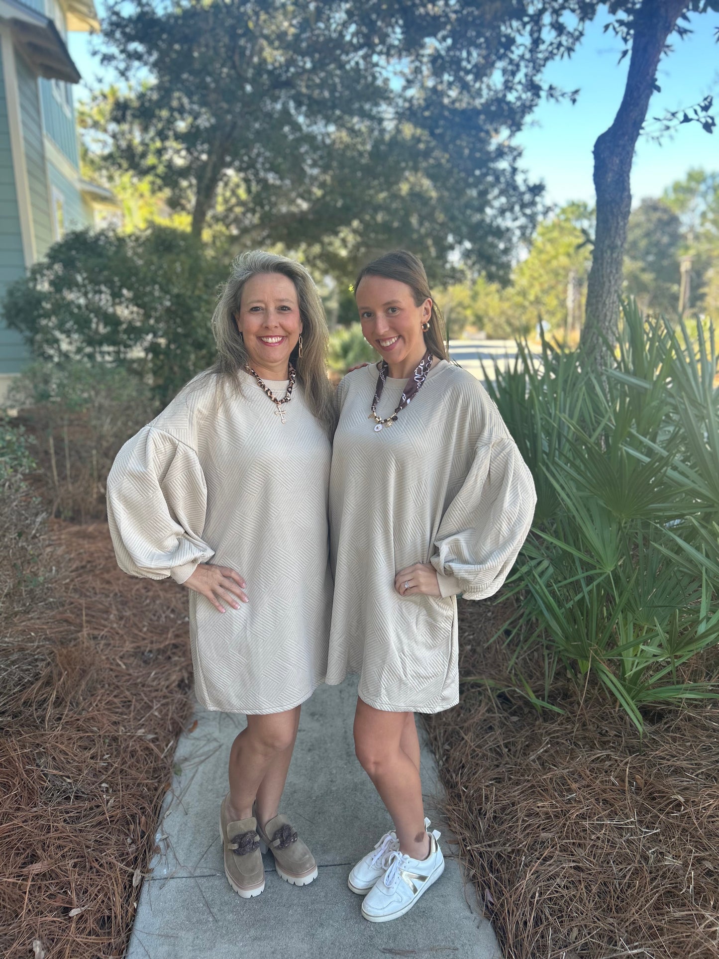 Solid Textured Dress w/ Pockets-Taupe