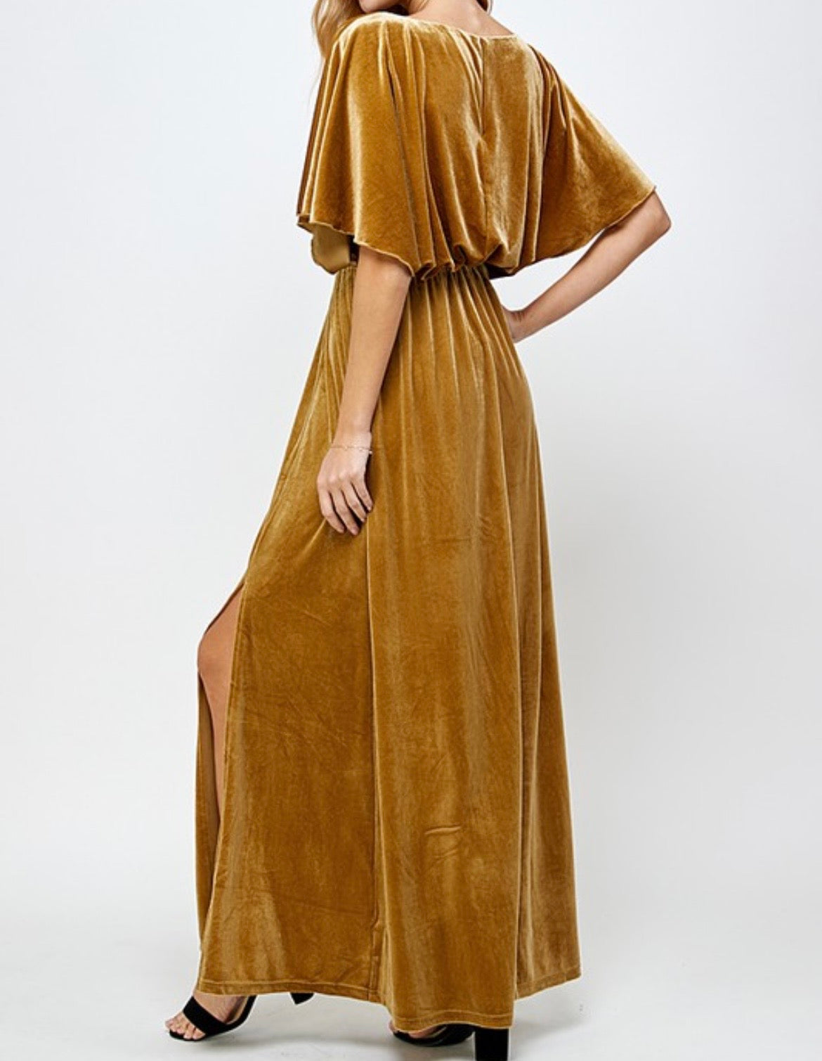 Gold Cape Style Velvet Maxi Dress