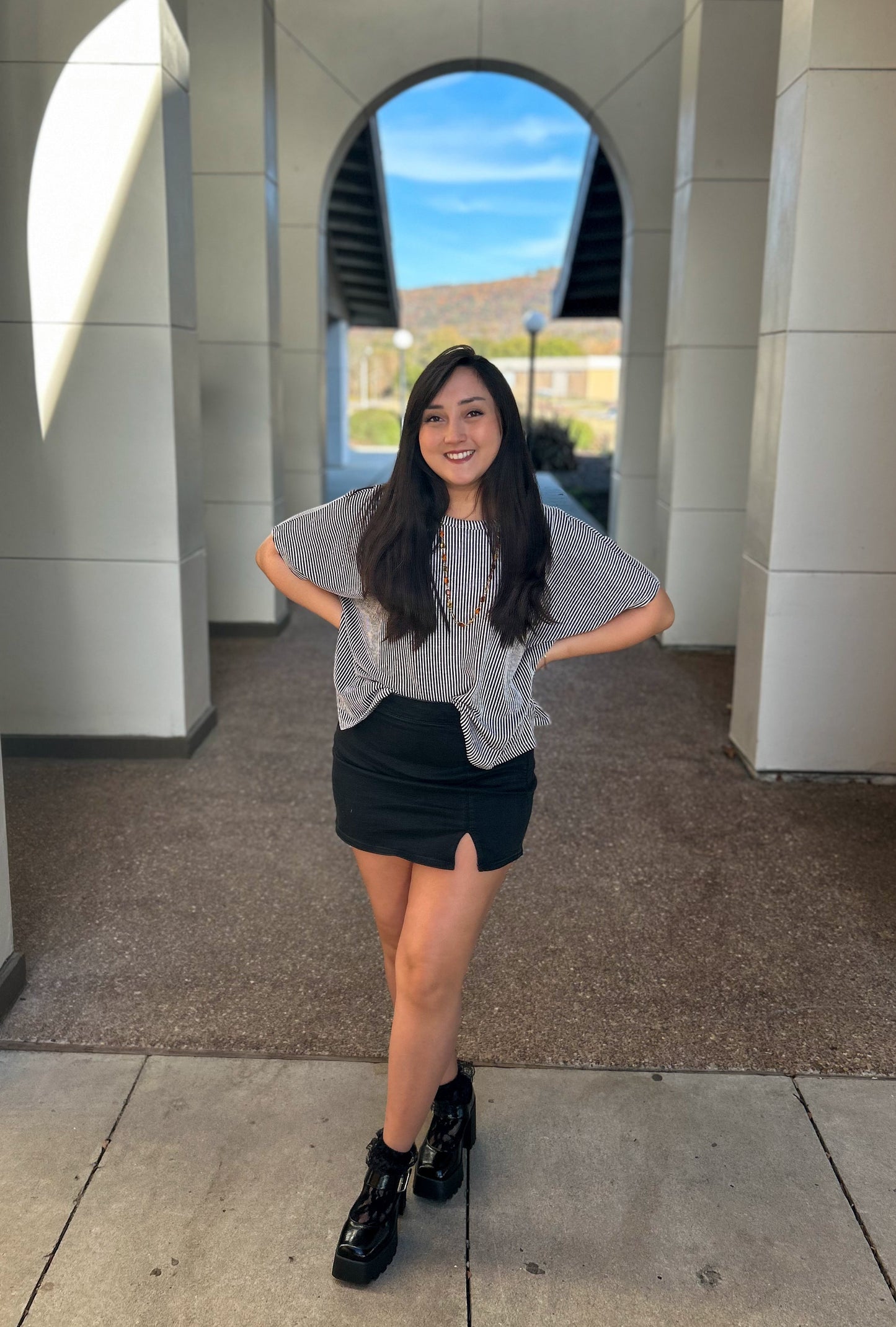 Black Ribbed Oversized Short Sleeve Top