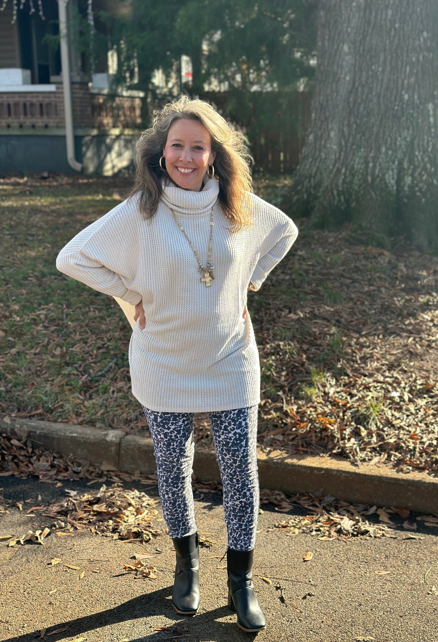 Plus Brushed Thermal Waffle Cowl Neck Sweater