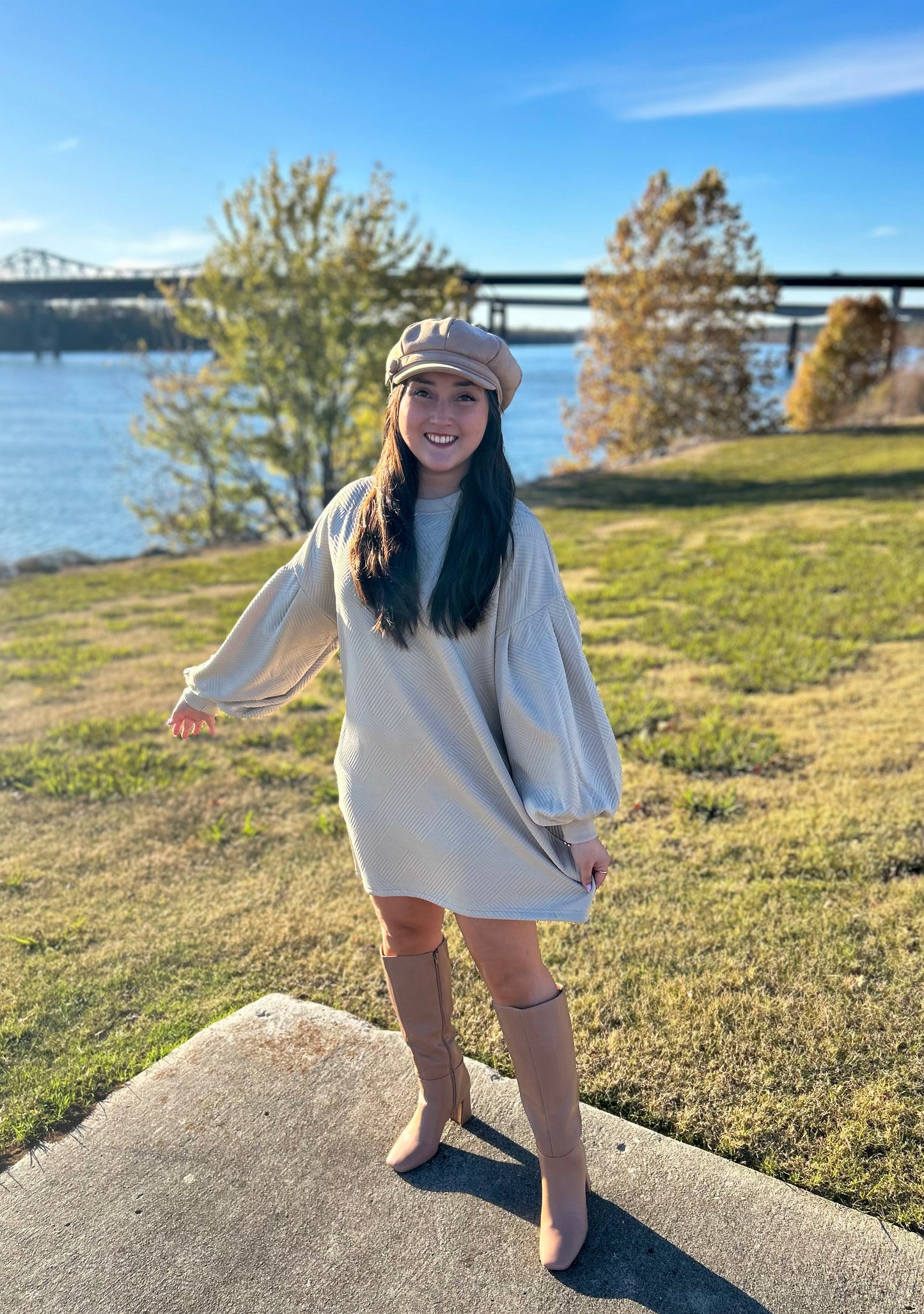 Taupe Solid Textured Dress