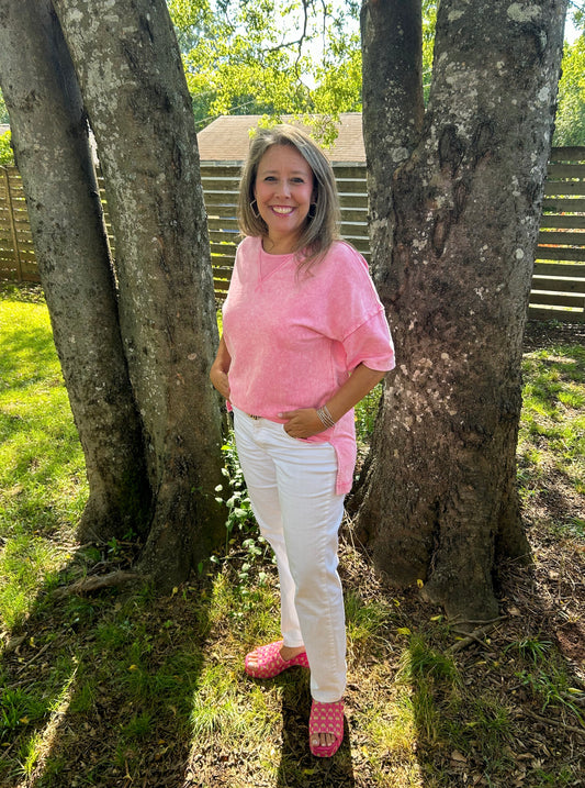 Strawberry Pink Exposed Seam Oversized Tee
