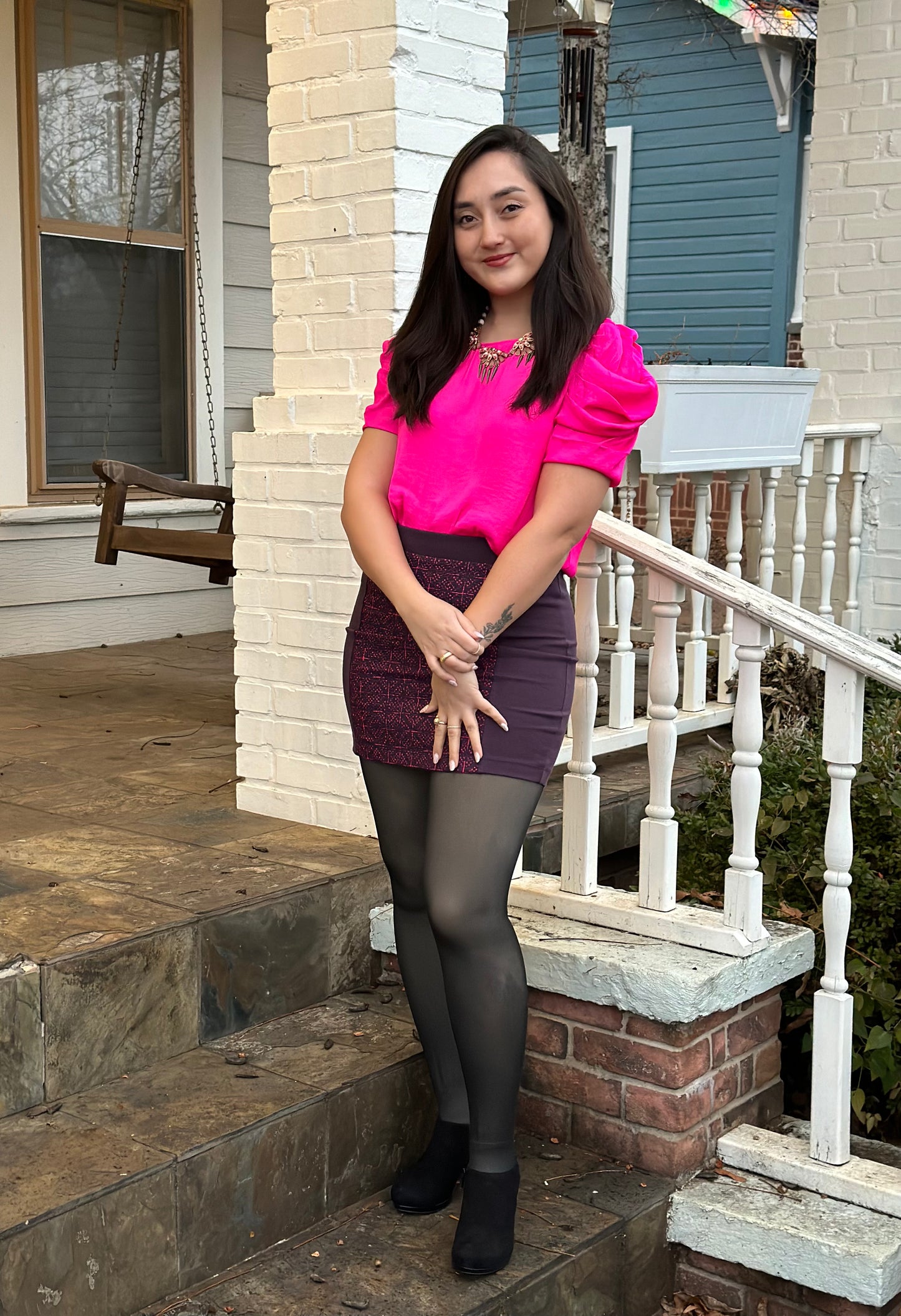 Hot Pink Short Sleeve Draped Blouse
