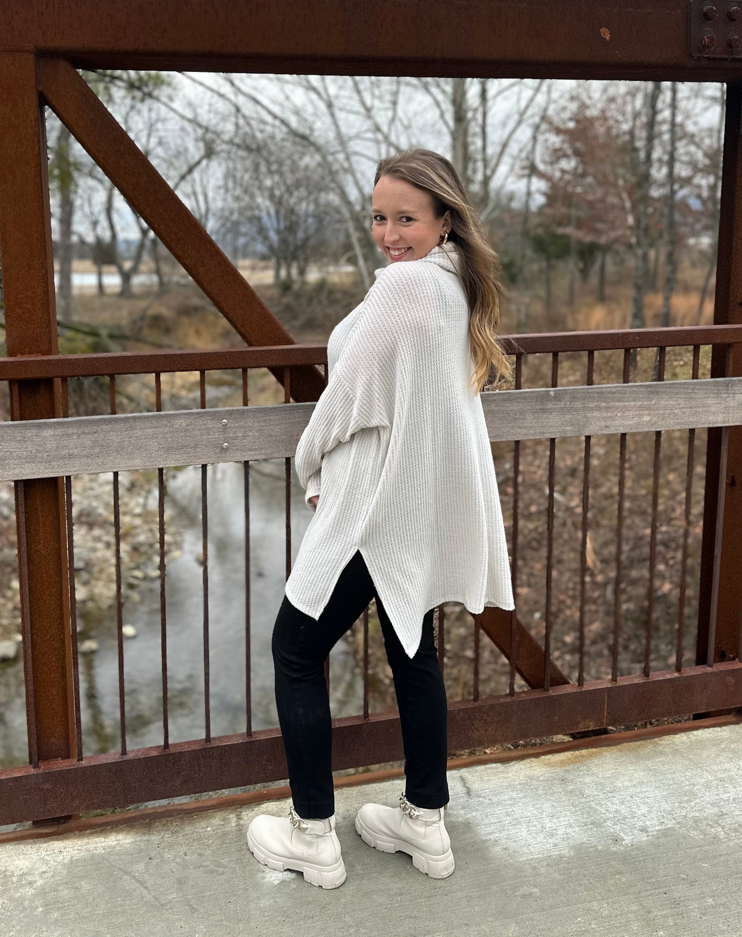 Plus Brushed Thermal Waffle Cowl Neck Sweater