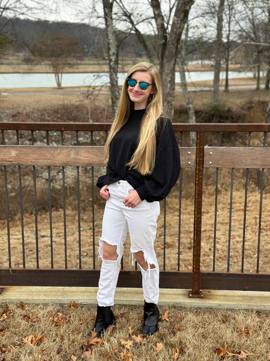 Black Brushed Sweater Top