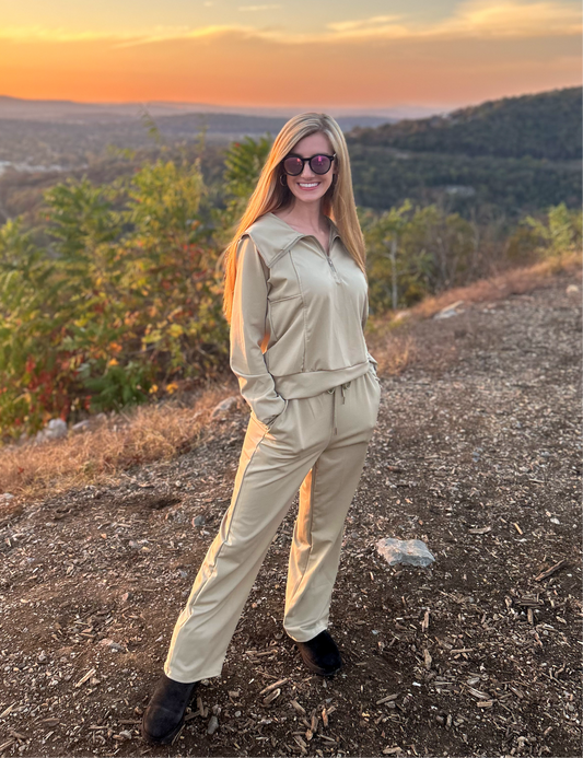 Light Khaki Leisure Sports Suit