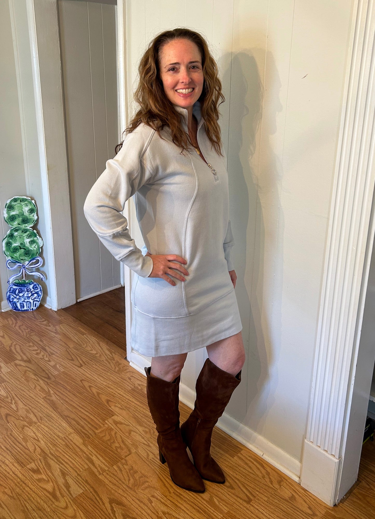 Scuba Ribbed Funnel Neck Dress