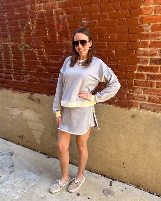 French Terry Pullover & Skorts Set-Light Grey