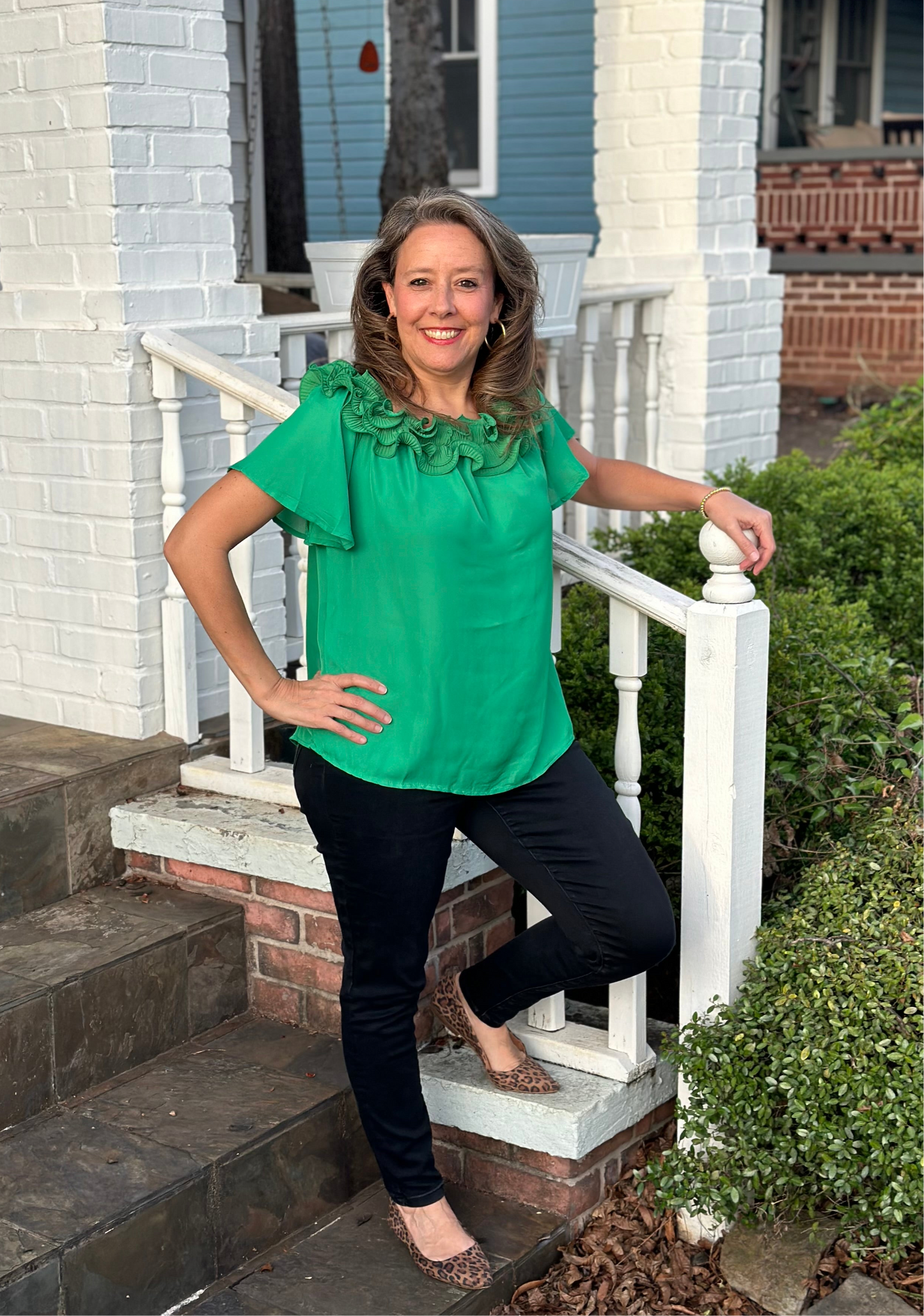 Pleated Ruffle Off The Shoulder Green Blouse