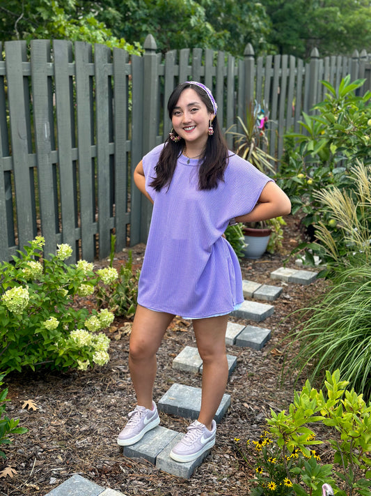 Lilac Short Sleeve Tunic With Side Slit