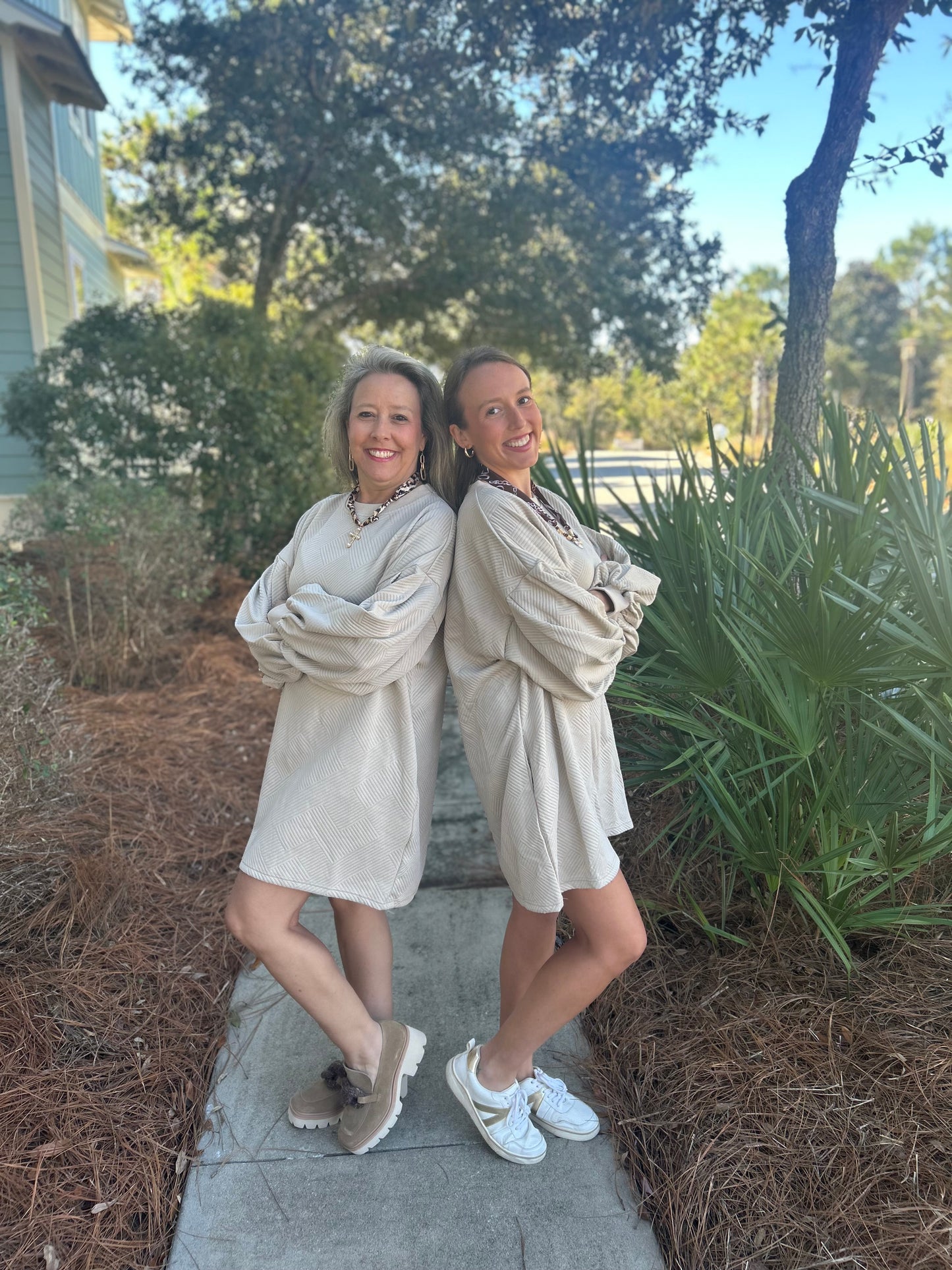 Solid Textured Dress w/ Pockets-Taupe