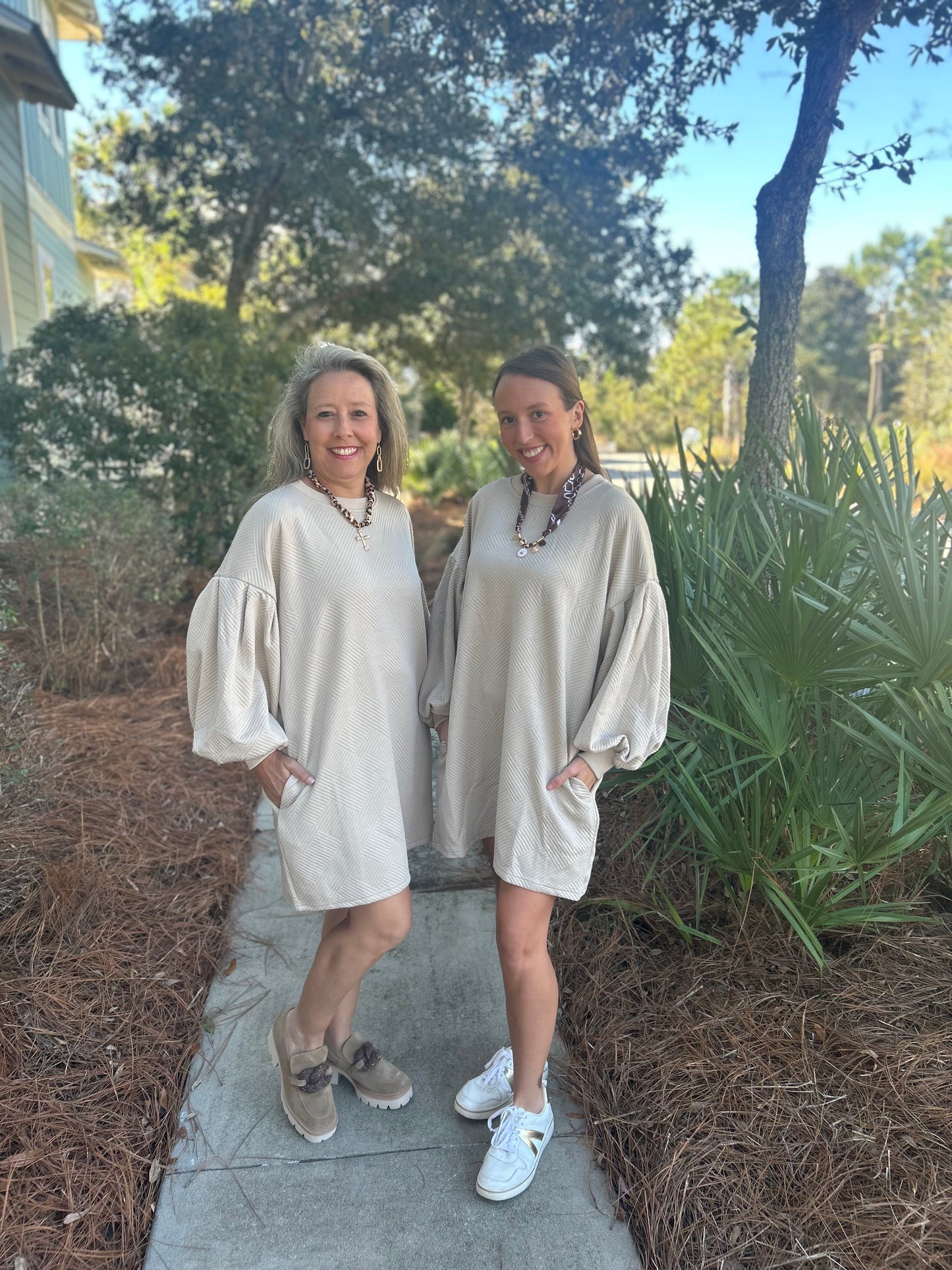 Solid Textured Dress w/ Pockets-Taupe