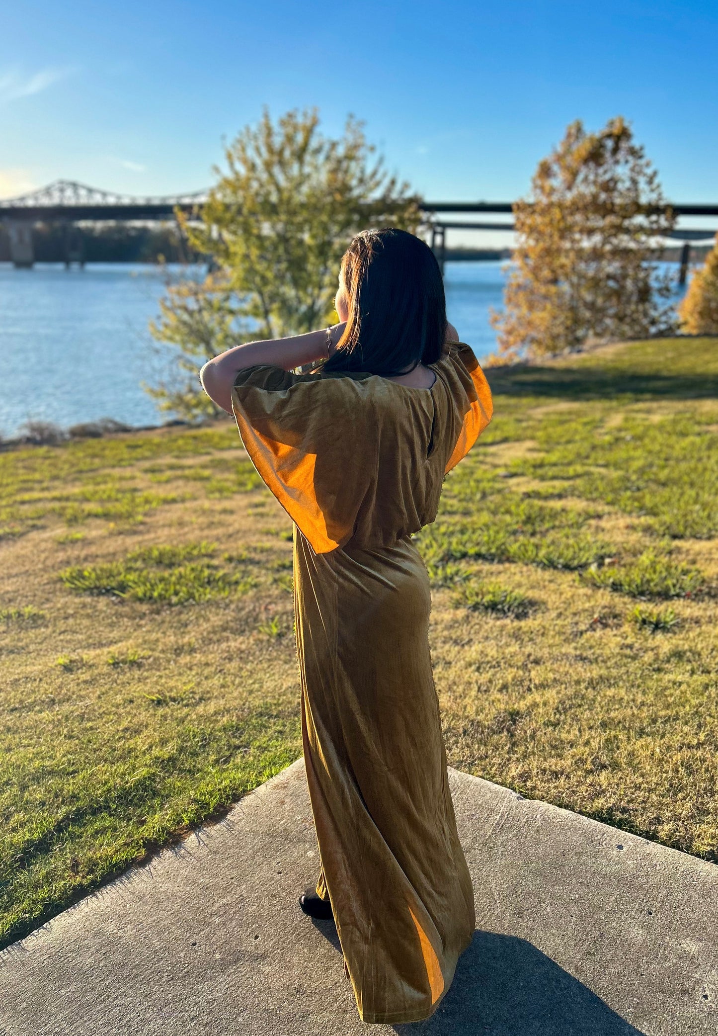 Gold Cape Style Velvet Maxi Dress