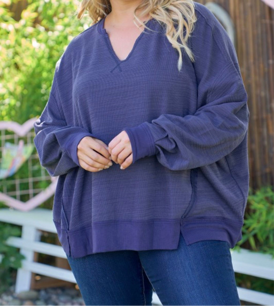 Navy Raw Edge Knit Top