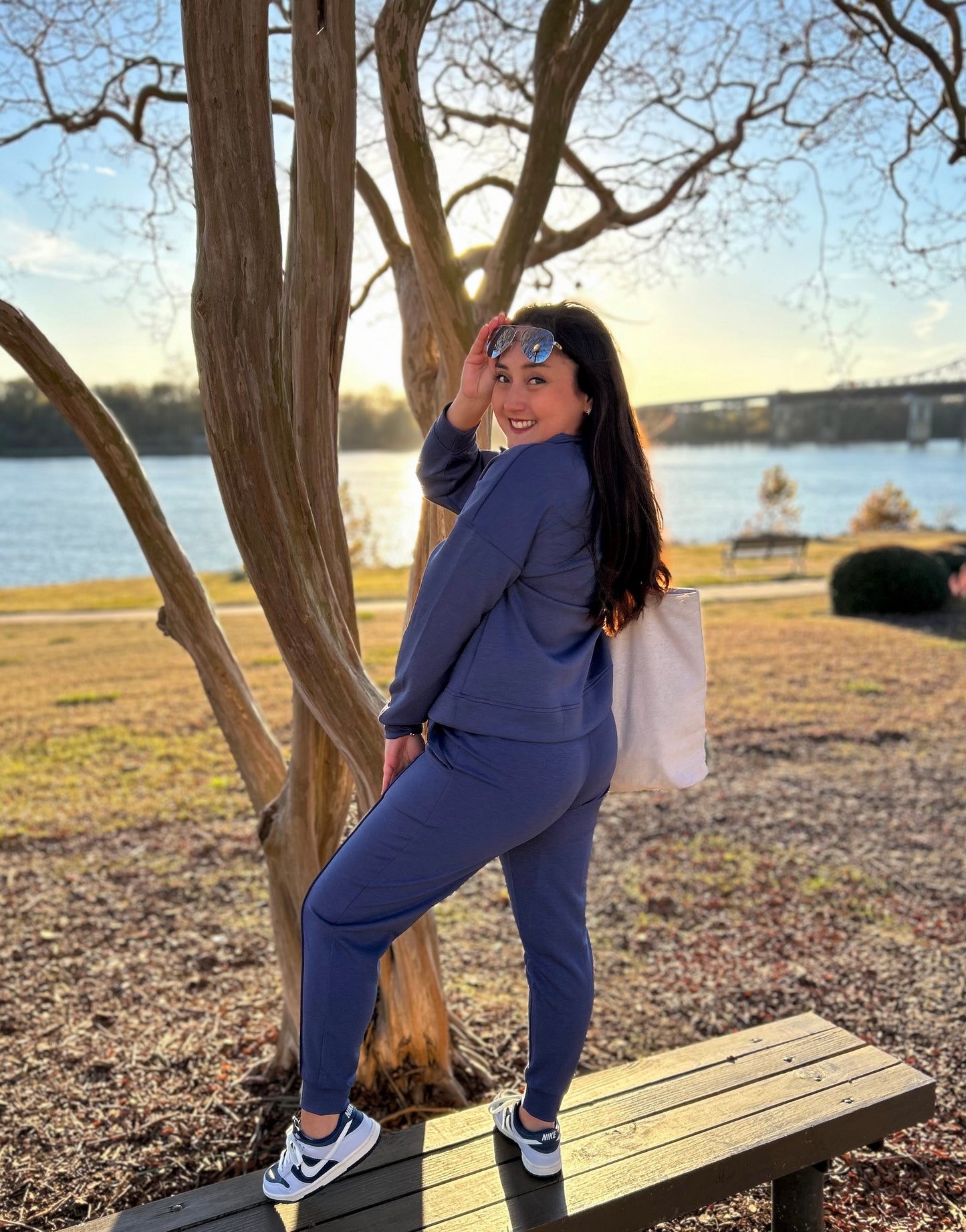 Blue Indigo Scuba Half Zip Jogger Set