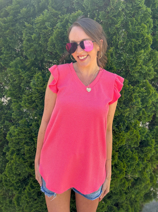 Coral Butterfly Sleeve Top