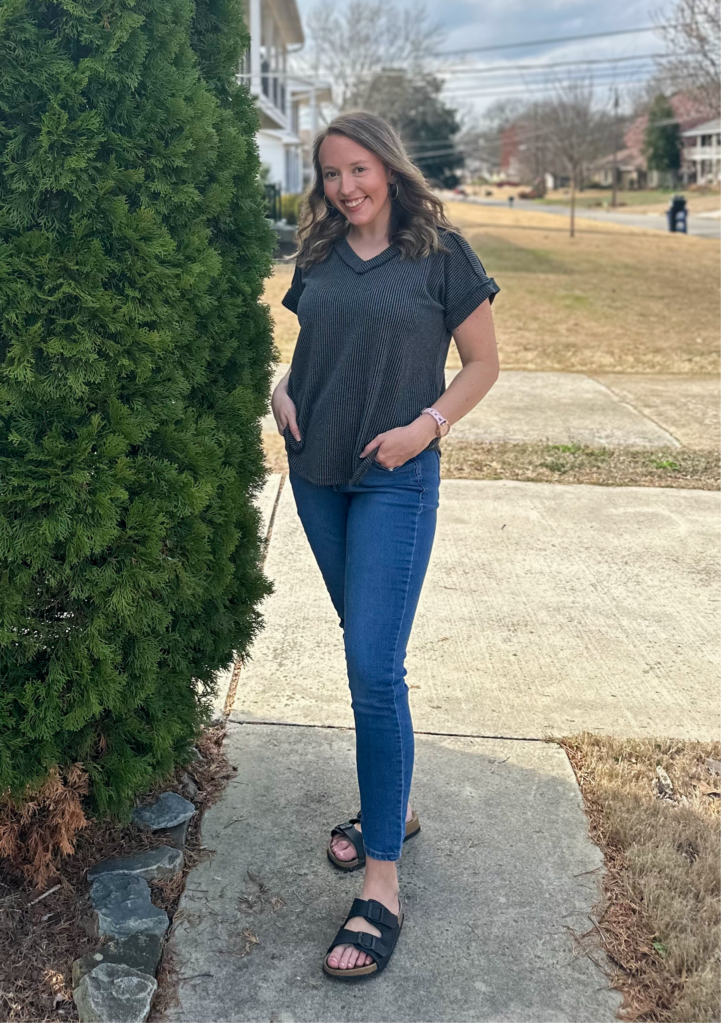 Charcoal Solid Urban Ribbed Top