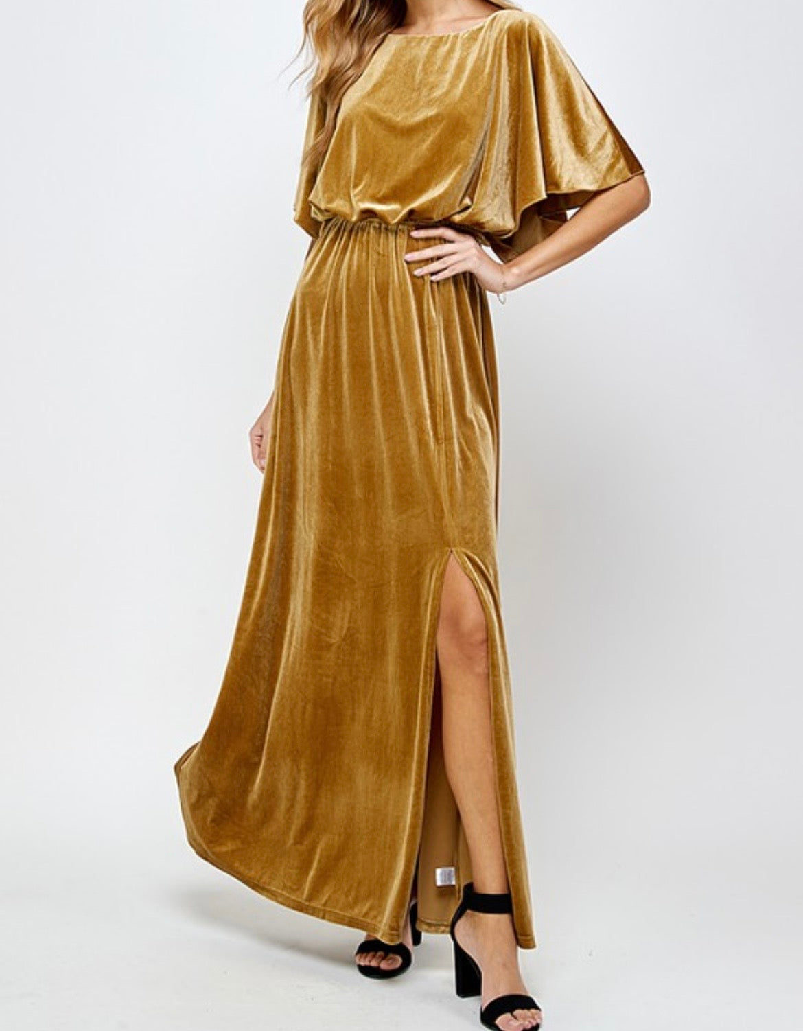 Gold Cape Style Velvet Maxi Dress