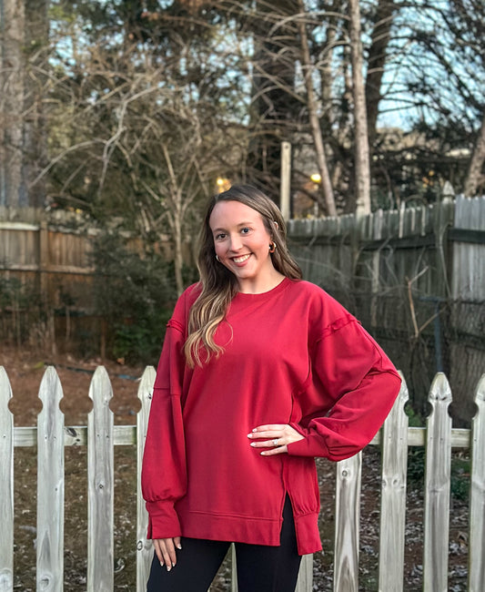 Burgundy oversized sweatshirt with side slits