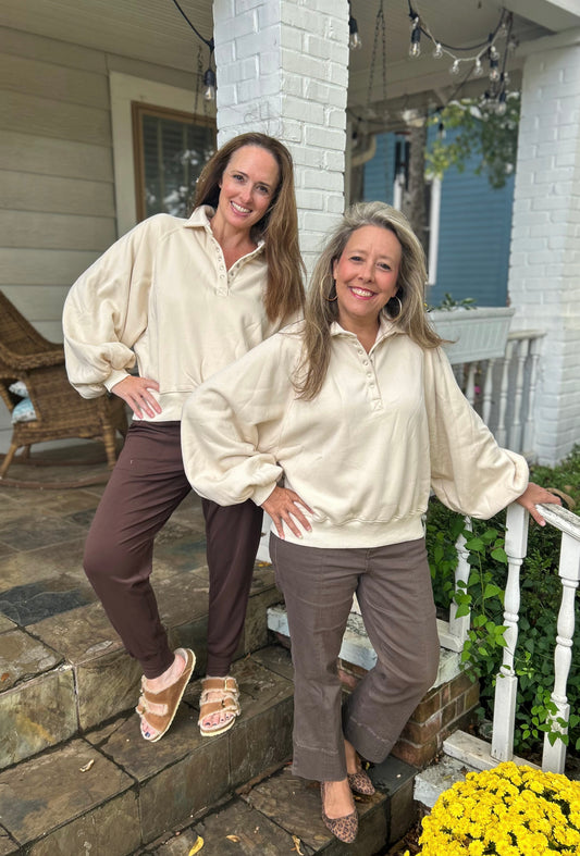 Cream Fleece Pullover Top